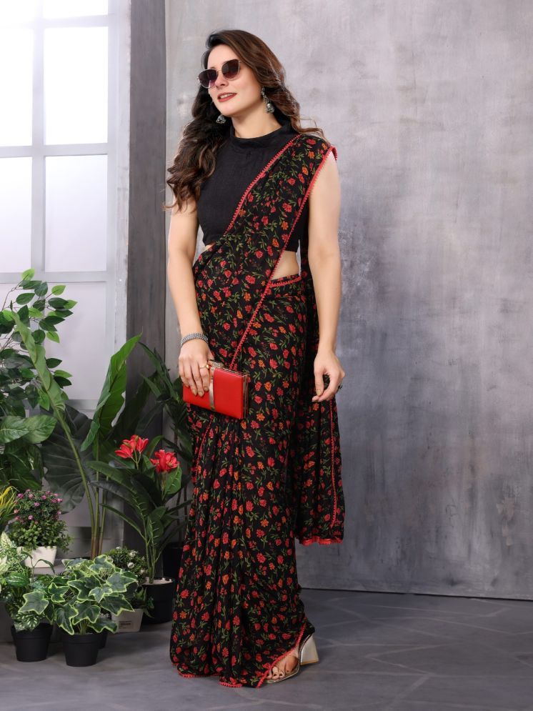     			Rangita Georgette Printed Saree With Blouse Piece - Black ( Pack of 1 )