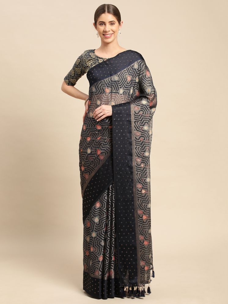     			Rekha Maniyar Chiffon Printed Saree With Blouse Piece - Navy Blue ( Pack of 1 )