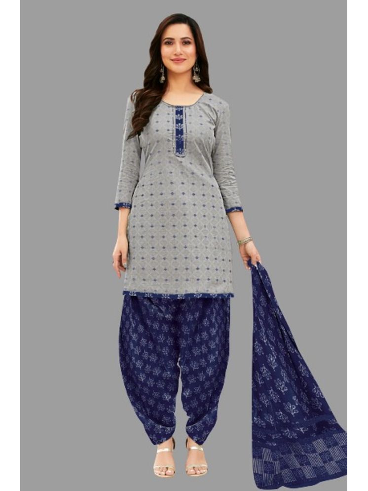     			SIMMU Unstitched Cotton Printed Dress Material - Light Grey ( Pack of 1 )