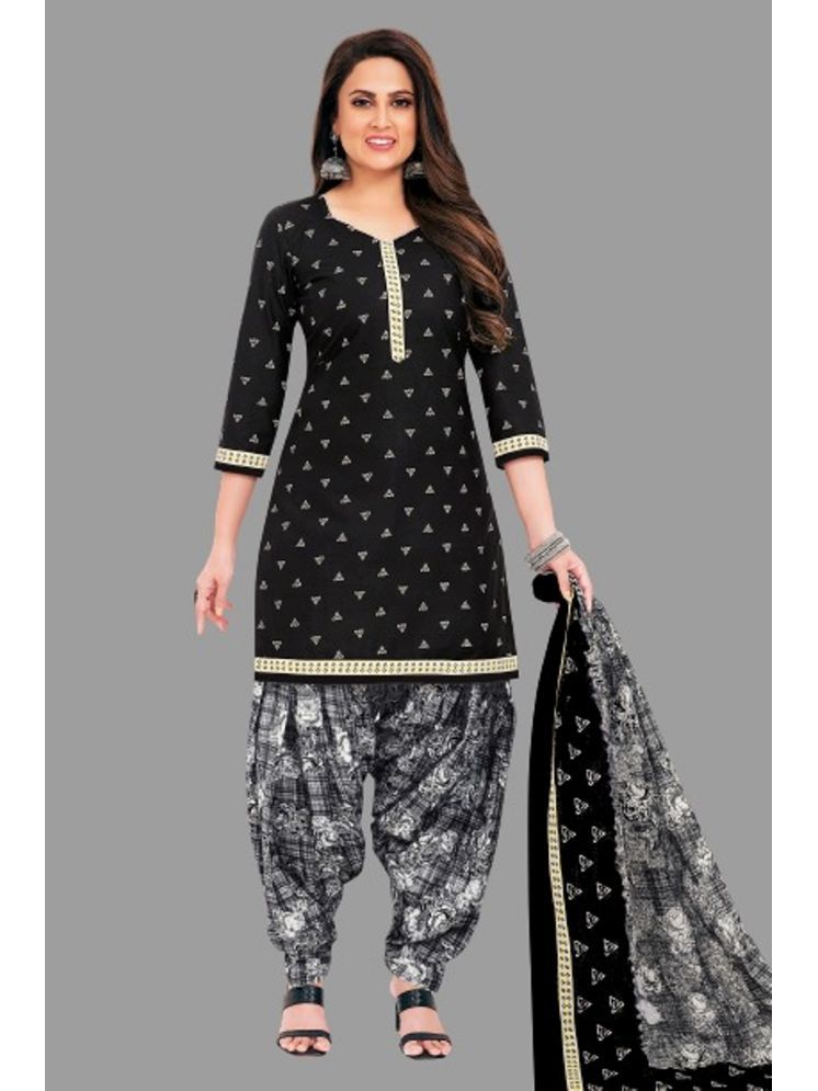     			SIMMU Unstitched Cotton Printed Dress Material - Black ( Pack of 1 )