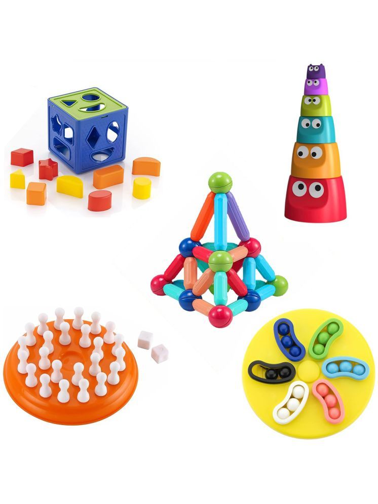     			TOY DEKHO Big Combo (32 pcs Magnetic Stick + Mind Game + Magic Spin + Monster Cup + 9 pcs Cube) Baby Activity Toys For Boys Girls 3,4,5,6+ years