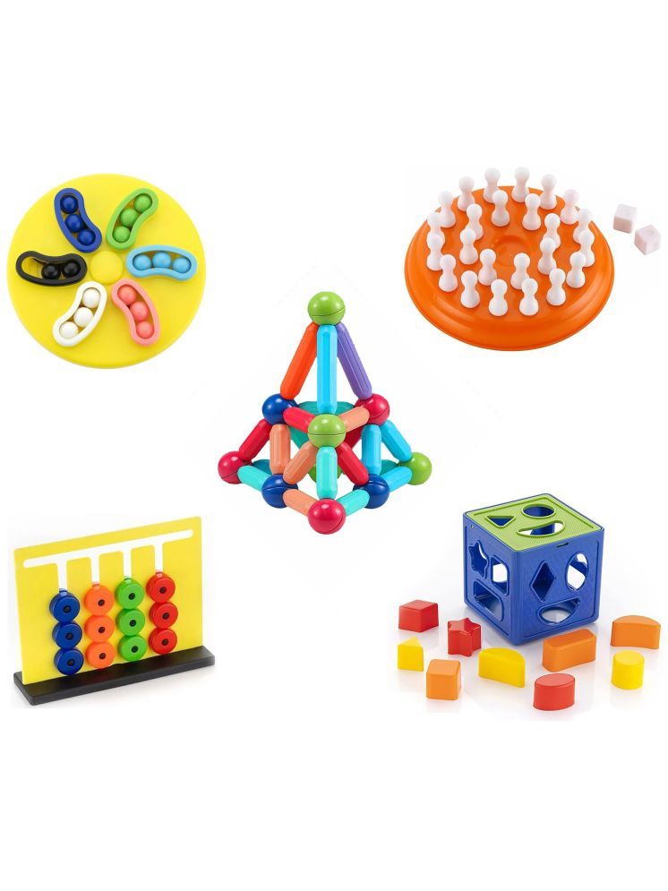     			TOY DEKHO Big Combo (32 pcs Magnetic Stick + Mind Game + Magic Spin + Slide Puzzle + 9 pcs Cube) Baby Activity Toys For Boys Girls 3,4,5,6+ years