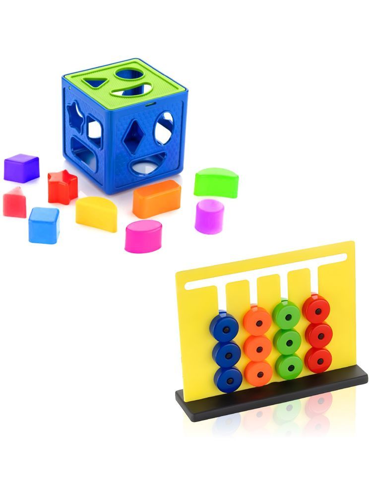     			TOY DEKHO Buy 1 Get 1 Combo (Plastic Shape Sorter Cube Block 9 Pcs Toy + Montessori Slide Puzzles - Brain Game)  Multicolor Baby Activity Toys For Boys Girls 2,3,4,5,6+ years