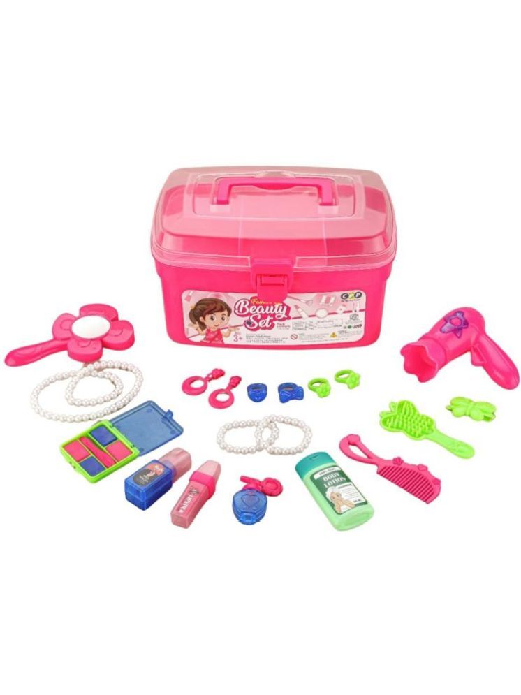     			TOY DEKHO Little Makeup Artist Beauty Case Kids Set Pretend Play Makeup Kit Hair Styling Set with Dryer Comb Mirror Educational Toy for Girls Boys Age 3+ Plastic Multicolour