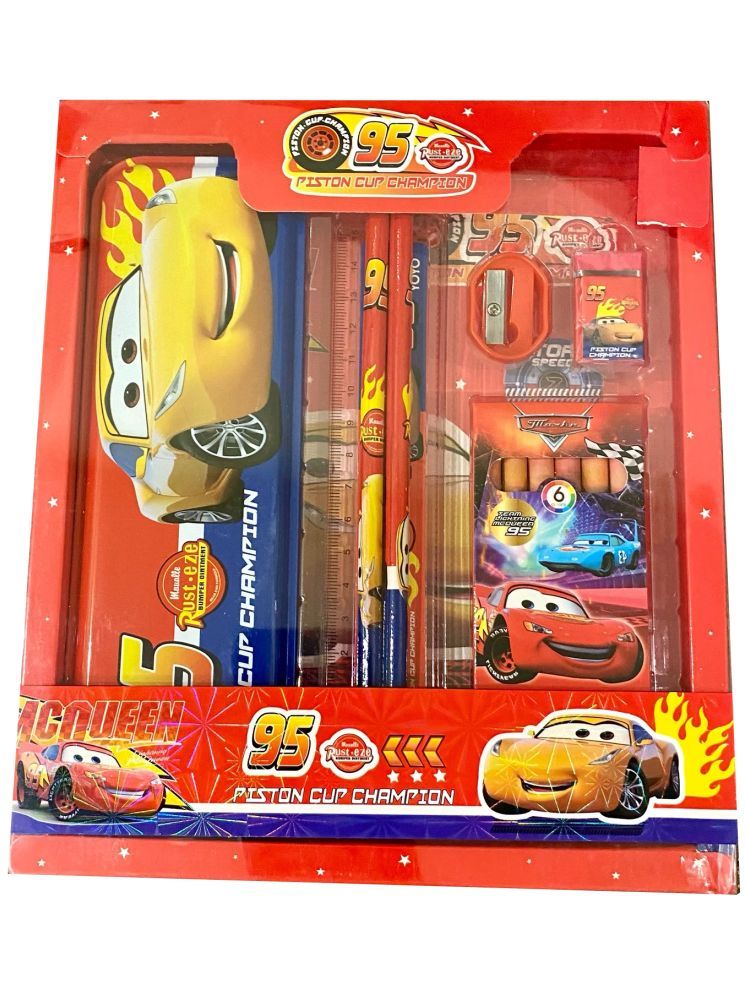     			TOY DEKHO Stationery Kit Set for Boys and Girls, School Supply Stationery Kit Included Metal Pencil Box/Two Pencil/Eraser/Sharpner/Ruler Scale & 6 pcs Crayon Colors (McQueen Stationery Set)