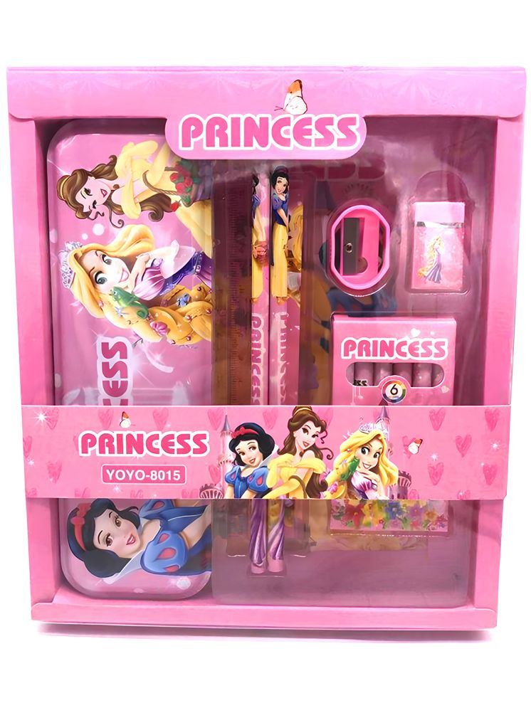     			TOY DEKHO Stationery Kit Set for Boys and Girls, School Supply Stationery Kit Included Metal Pencil Box/Two Pencil/Eraser/Sharpner/Ruler Scale & 6 pcs Crayon Colors (Princess Stationery Set)