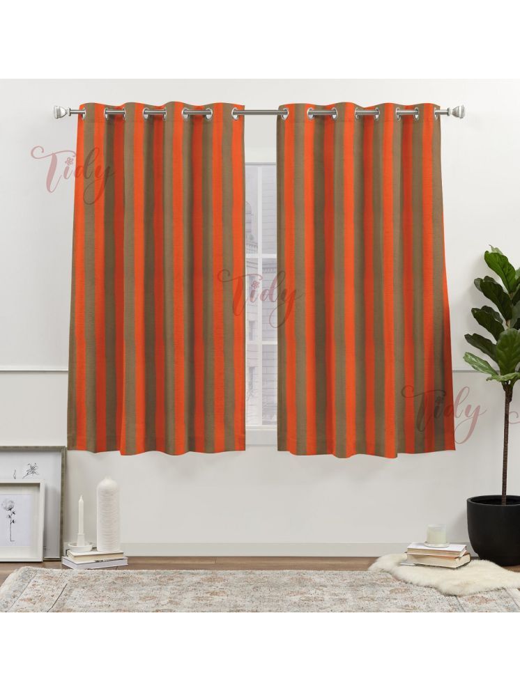     			Tidy Vertical Striped Room Darkening Eyelet Curtain 5 ft ( Pack of 2 ) - Fluorescent Orange