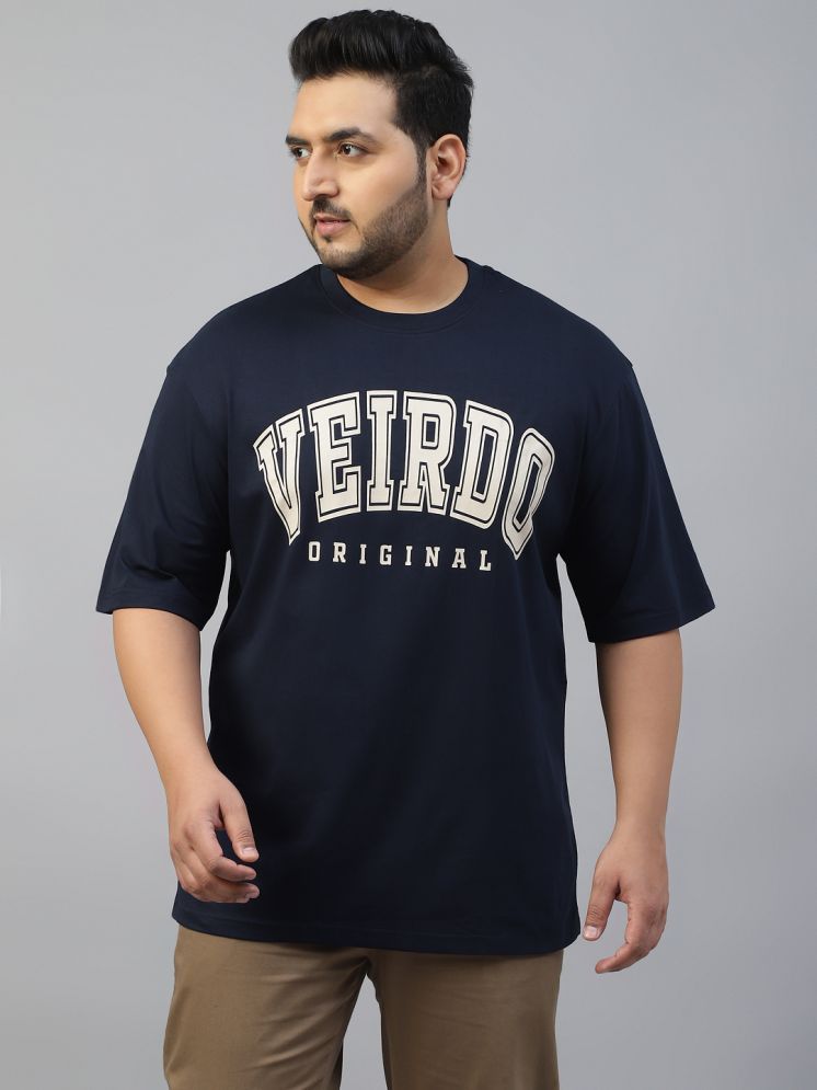     			Veirdo 100% Cotton Oversized Fit Printed Half Sleeves Men's Round T-Shirt - Navy Blue ( Pack of 1 )