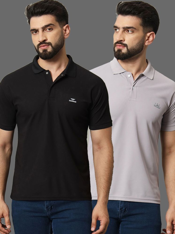     			connan Cotton Blend Regular Fit Solid Half Sleeves Men's Polo T Shirt - Black ( Pack of 2 )