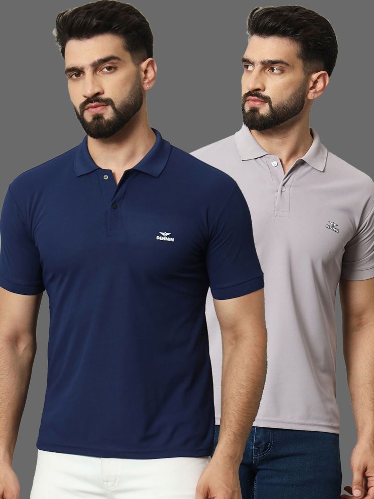     			connan Cotton Blend Regular Fit Solid Half Sleeves Men's Polo T Shirt - Navy Blue ( Pack of 2 )