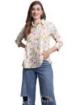 Rajnandini Cotton Printed Shirt Style Women's Kurti - Off White ( Pack of 1 )