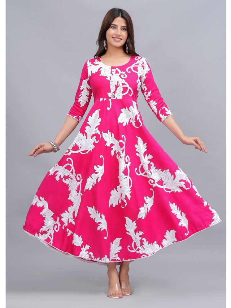     			ANNEIV Rayon Printed Anarkali Women's Kurti - Pink ( Pack of 1 )