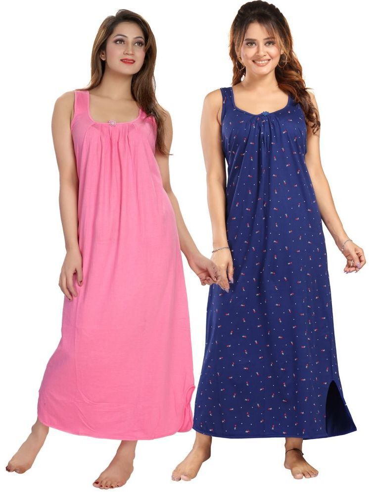     			INNER BEATS Multicolor Cotton Blend Women's Nightwear Nighty & Night Gowns ( Pack of 2 )