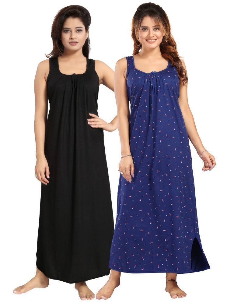     			INNER BEATS Multicolor Cotton Blend Women's Nightwear Nighty & Night Gowns ( Pack of 2 )