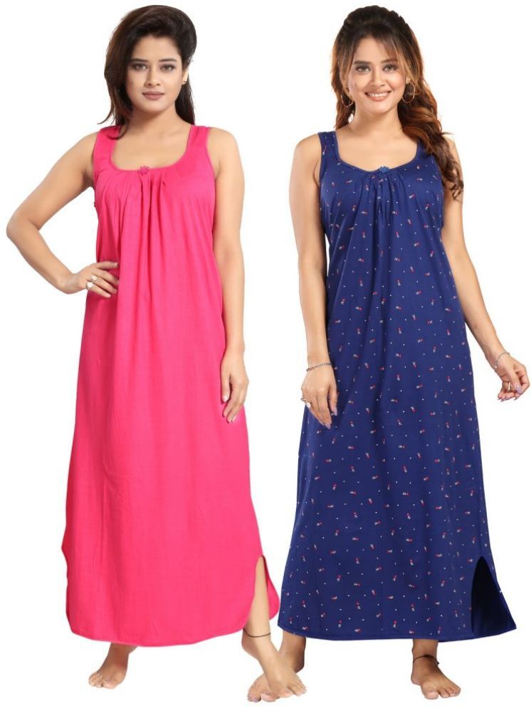     			INNER BEATS Multicolor Cotton Blend Women's Nightwear Nighty & Night Gowns ( Pack of 2 )