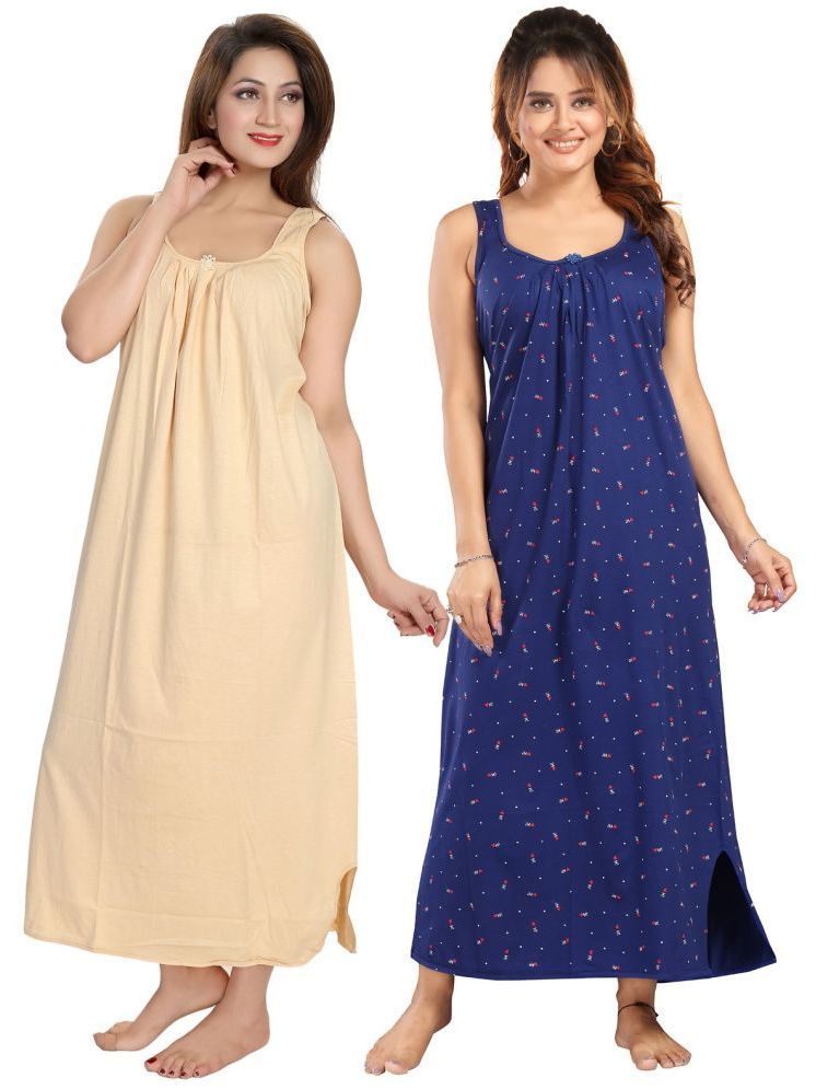     			INNER BEATS Multicolor Cotton Blend Women's Nightwear Nighty & Night Gowns ( Pack of 2 )