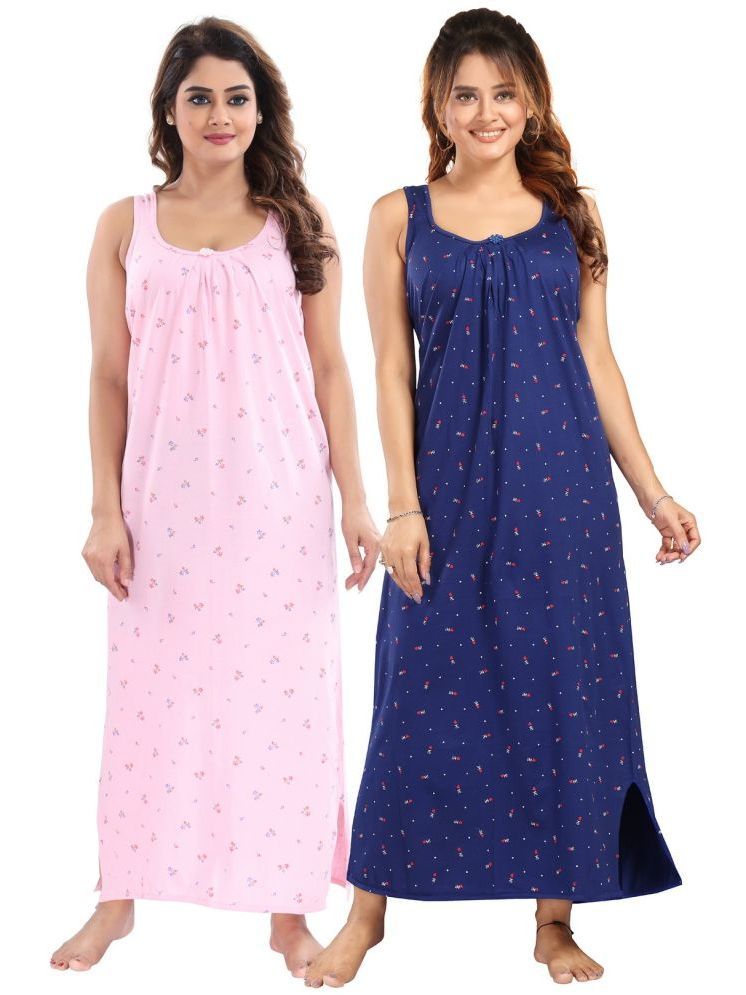     			INNER BEATS Multicolor Cotton Blend Women's Nightwear Nighty & Night Gowns ( Pack of 2 )