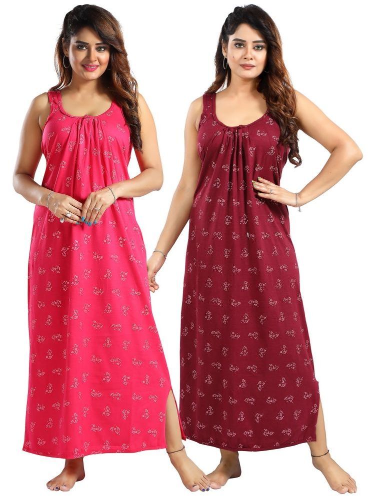     			INNER BEATS Multicolor Cotton Blend Women's Nightwear Nighty & Night Gowns ( Pack of 2 )