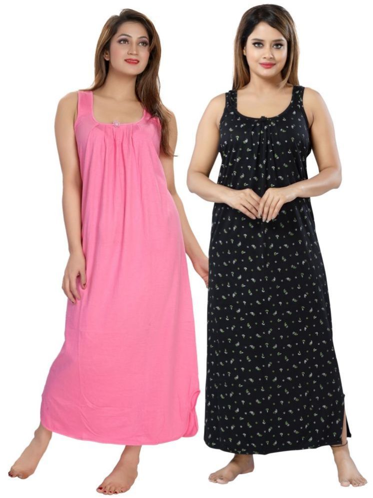     			INNER BEATS Multicolor Cotton Blend Women's Nightwear Night Dress ( Pack of 2 )