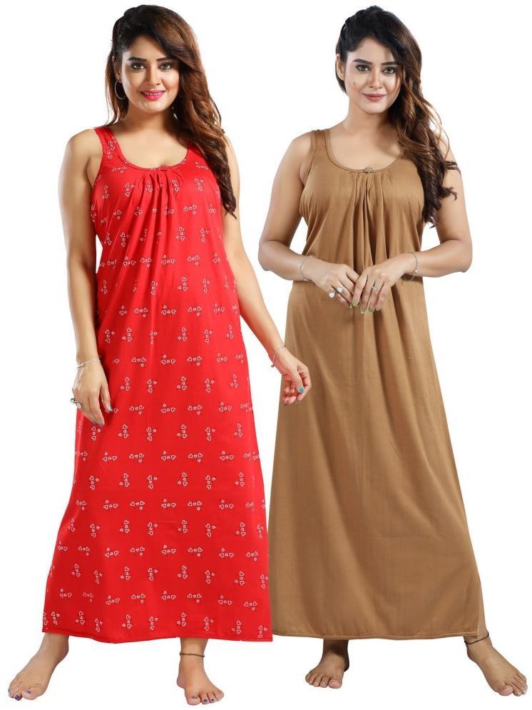     			INNER BEATS Multicolor Cotton Blend Women's Nightwear Nighty & Night Gowns ( Pack of 2 )