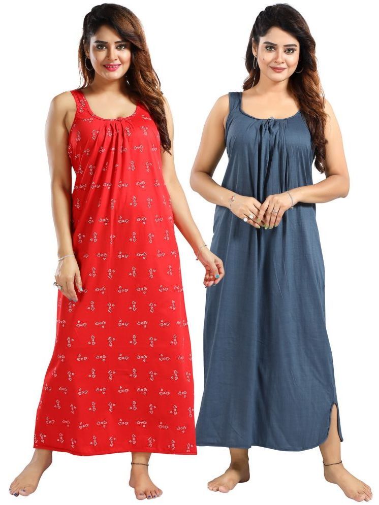     			INNER BEATS Multicolor Cotton Blend Women's Nightwear Nighty & Night Gowns ( Pack of 2 )