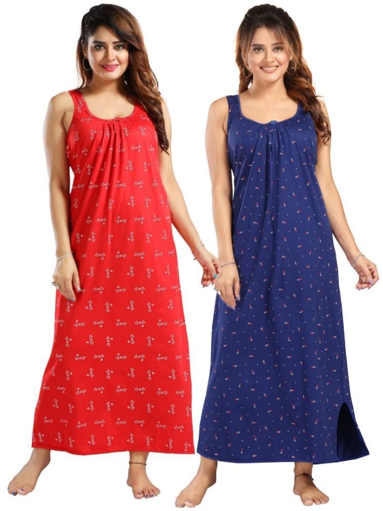     			INNER BEATS Multicolor Cotton Blend Women's Nightwear Nighty & Night Gowns ( Pack of 2 )