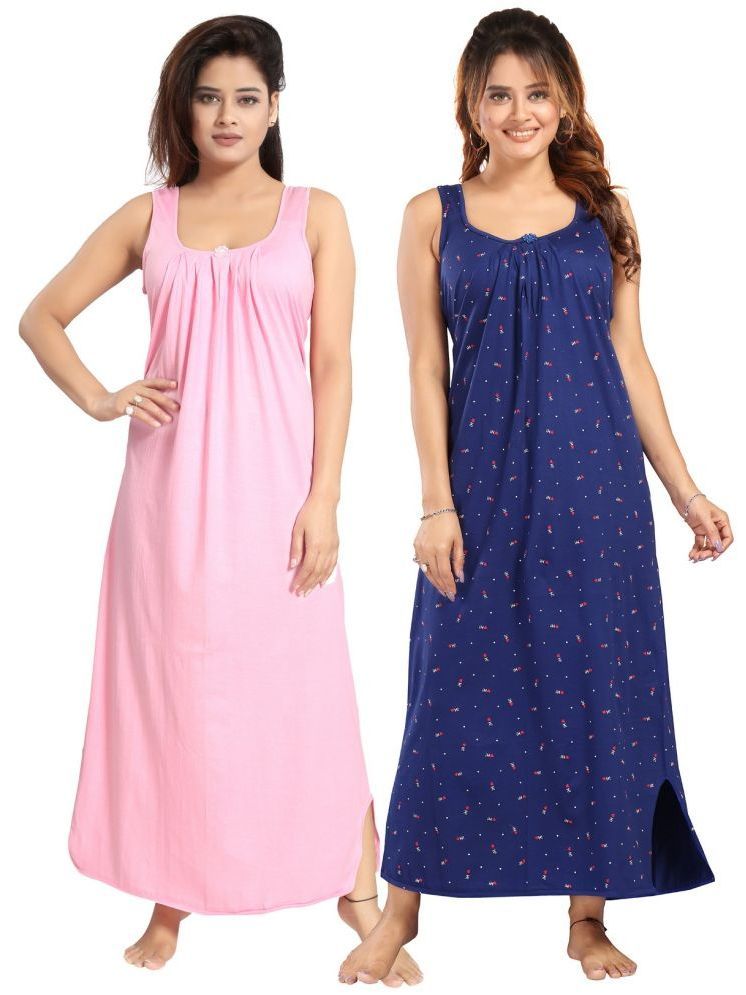     			INNER BEATS Multicolor Cotton Blend Women's Nightwear Nighty & Night Gowns ( Pack of 2 )