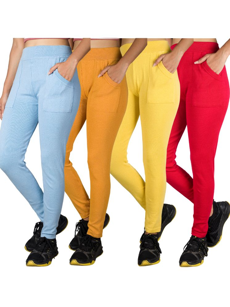     			KARARO JEGGINGS - Cotton Blend Skinny Fit Yellow Women's Jeggings ( Pack of 4 )