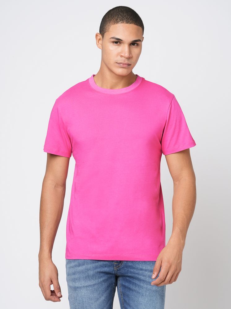     			Leean Patterns Cotton Blend Regular Fit Solid Half Sleeves Men's Round T-Shirt - Pink ( Pack of 1 )