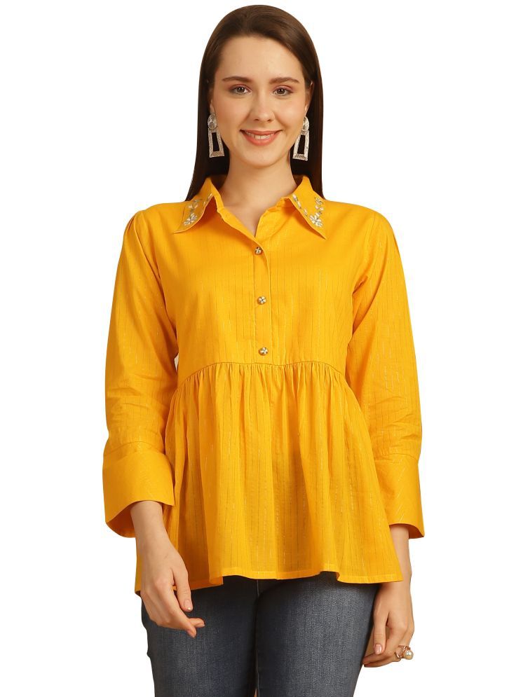     			Rajnandini Cotton Embroidered Straight Women's Kurti - Yellow ( Pack of 1 )