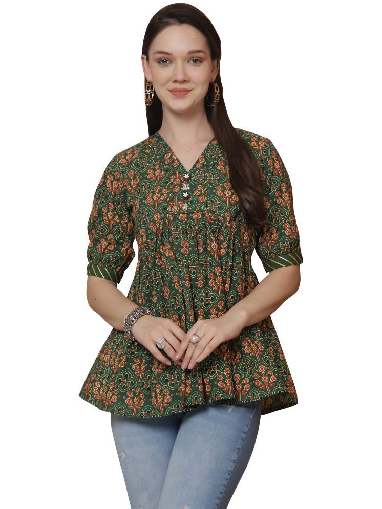     			Rajnandini Cotton Printed A-line Women's Kurti - Green ( Pack of 1 )