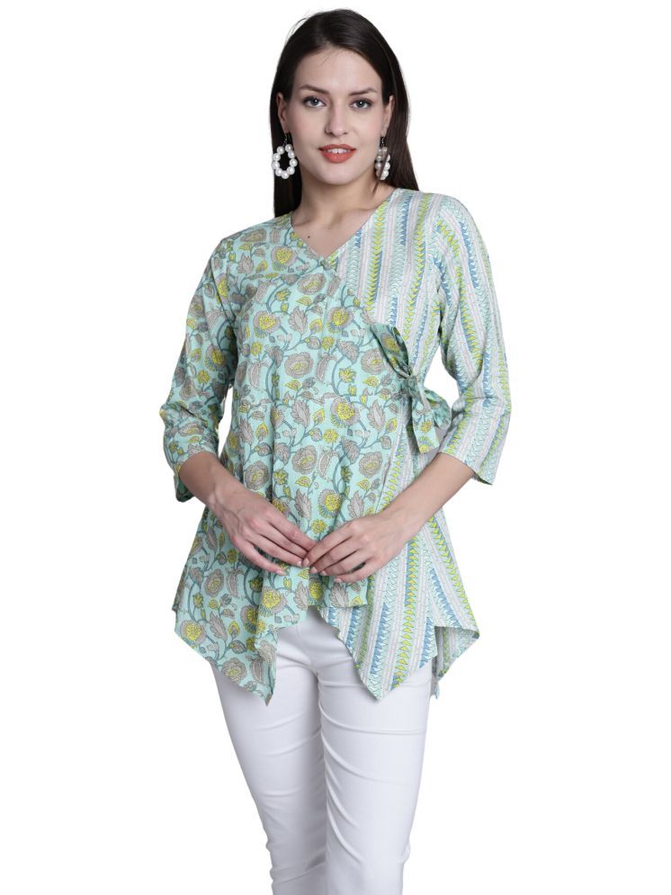     			Rajnandini Cotton Printed Asymmetrical Women's Kurti - Green ( Pack of 1 )