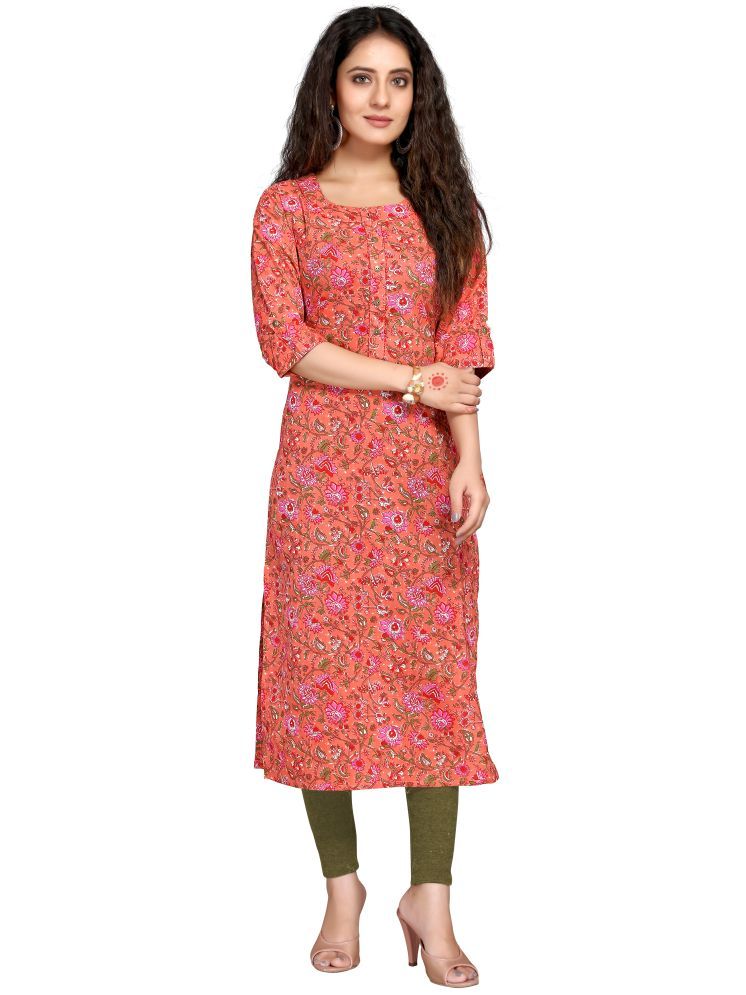     			Rajnandini Cotton Printed Straight Women's Kurti - Orange ( Pack of 1 )