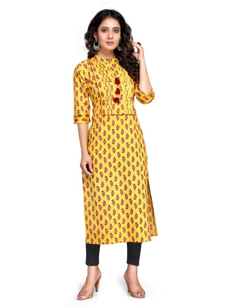     			Rajnandini Cotton Printed Straight Women's Kurti - Yellow ( Pack of 1 )