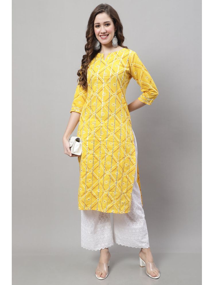     			Rajnandini Cotton Printed Straight Women's Kurti - Yellow ( Pack of 1 )