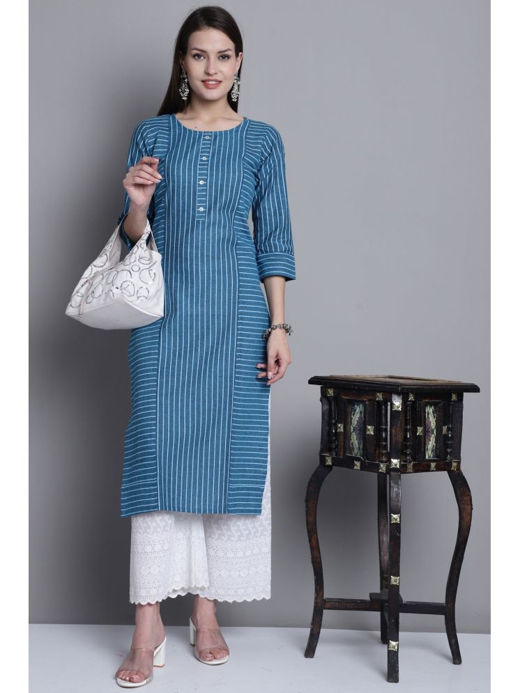     			Rajnandini Cotton Striped Straight Women's Kurti - Blue ( Pack of 1 )