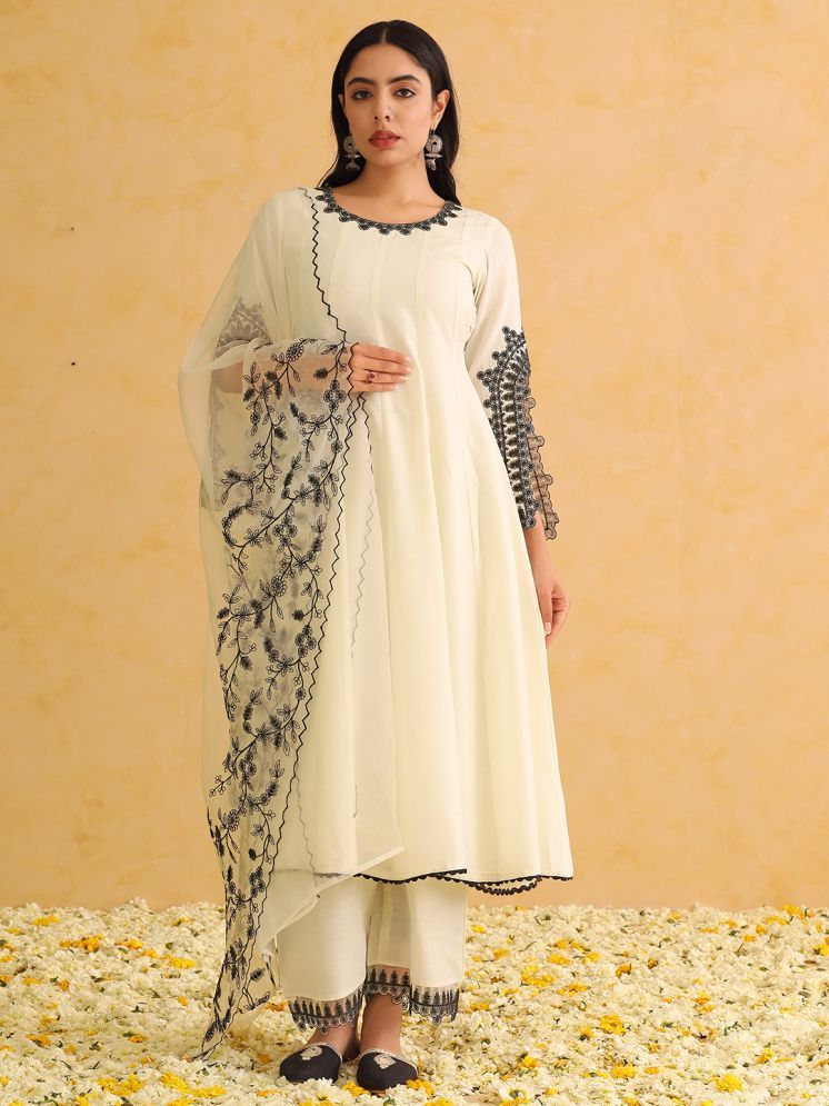     			Vaamsi Silk Blend Embroidered Kurti With Palazzo Women's Stitched Salwar Suit - White ( Pack of 1 )