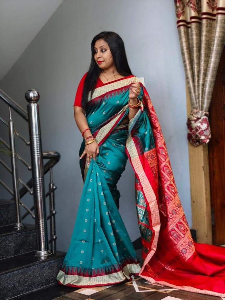     			shopeezy tex fab Art Silk Woven Saree With Blouse Piece - Turquoise ( Pack of 1 )