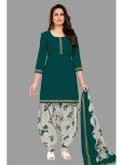 shree jeenmata collection Cotton Printed Kurti With Patiala Women's Stitched Salwar Suit - Green ( Pack of 1 )