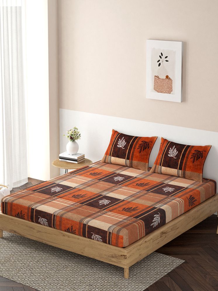     			HOKIPO Microfibre Nature Fitted Fitted bedsheet with 2 Pillow Covers ( Queen Size ) - Orange