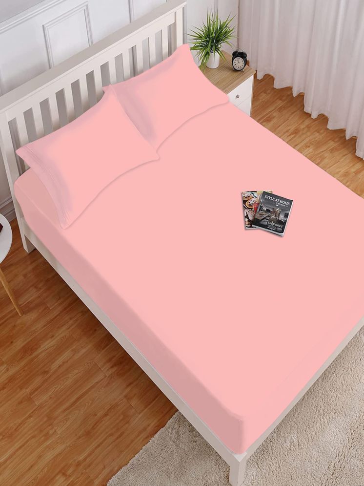     			HOKIPO Microfibre Solid Fitted Fitted bedsheet with 2 Pillow Covers ( King Size ) - Pink