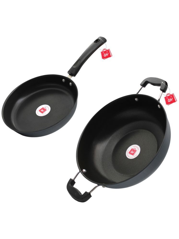     			LAZYWINDOW Fry Pan +  Kadhai Grey Hard Anodised Non-Stick Cookware Sets ( Set of 1 )