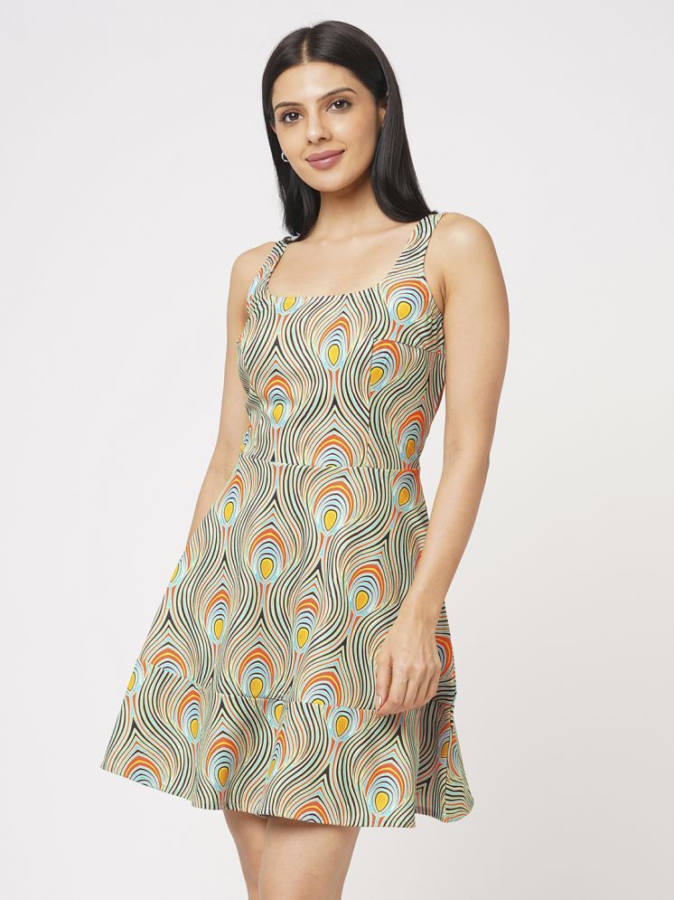     			Leean Patterns Polyester Printed Above Knee Women's Fit & Flare Dress - Green ( Pack of 1 )