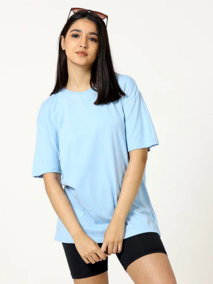     			plusperfaction Light Blue Cotton Women's T-Shirt ( Pack of 1 )