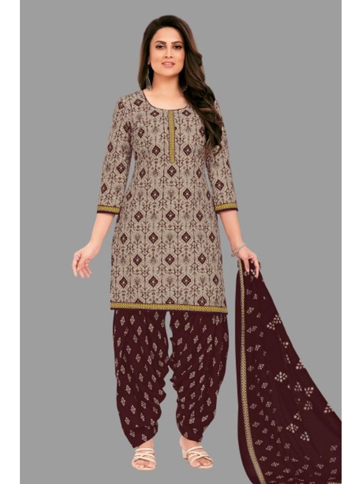     			shree jeenmata collection Cotton Printed Kurti With Patiala Women's Stitched Salwar Suit - Grey ( Pack of 1 )