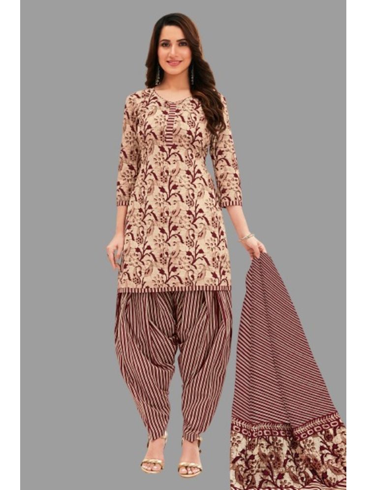     			shree jeenmata collection Cotton Printed Kurti With Patiala Women's Stitched Salwar Suit - Brown ( Pack of 1 )