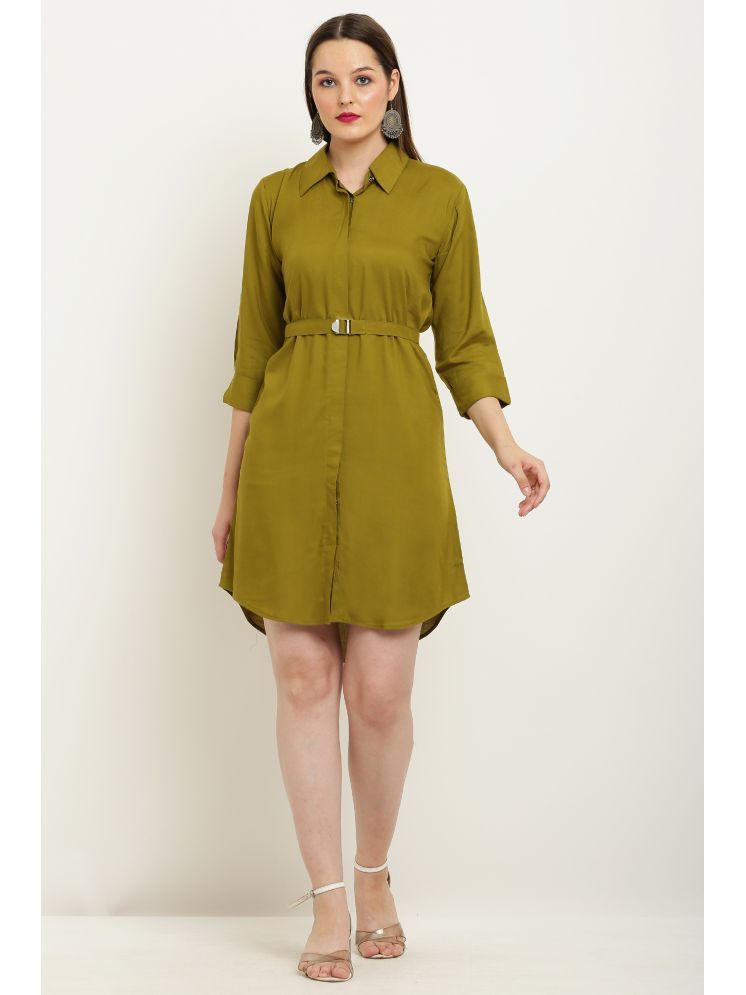     			FASHJONS 360 Rayon Solid Above Knee Women's Shirt Dress - Olive ( Pack of 1 )