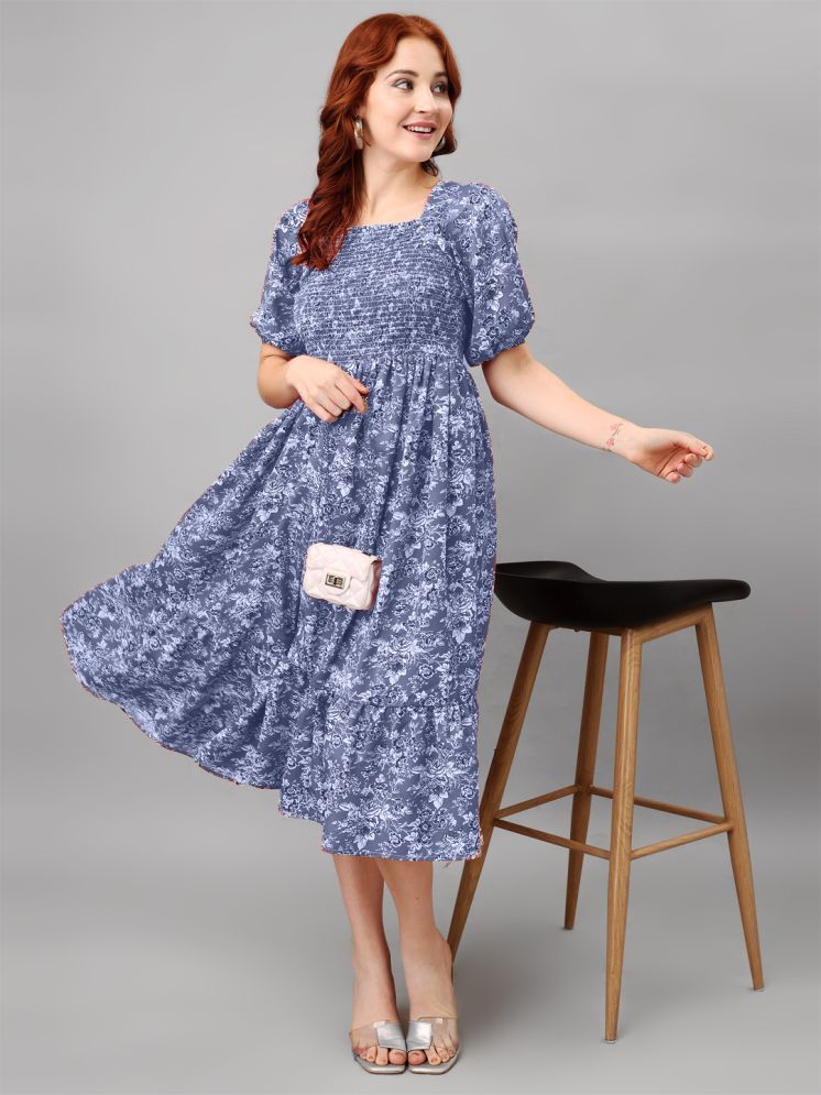     			Femvy Polyester Printed Midi Women's Fit & Flare Dress - Blue ( Pack of 1 )