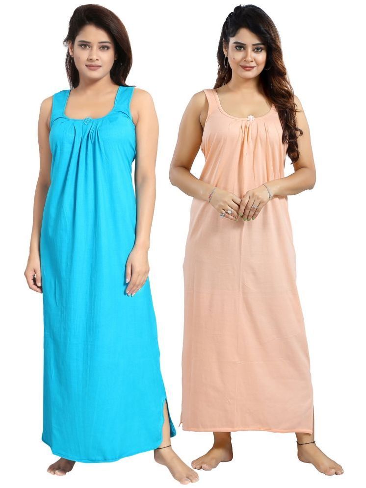     			INNER BEATS Multicolor Cotton Blend Women's Nightwear Nighty & Night Gowns ( Pack of 2 )