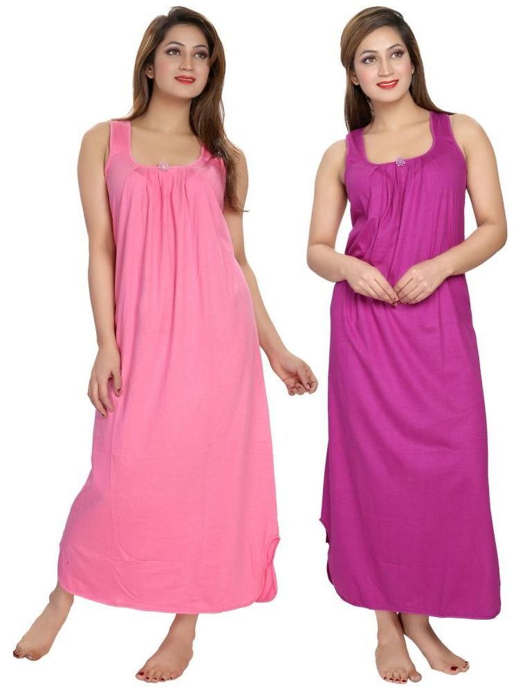     			INNER BEATS Multicolor Cotton Blend Women's Nightwear Nighty & Night Gowns ( Pack of 2 )